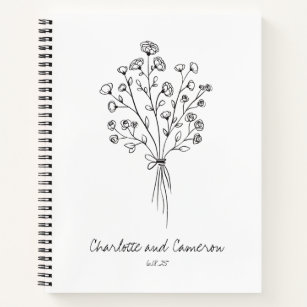 Boho Flower Line Art Drawing Personalized Wedding  Notebook