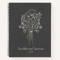 Boho Flower Line Art Drawing Personalized Wedding Notebook
