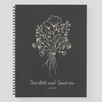 Boho Flower Line Art Drawing Personalized Wedding Notebook