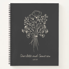 Boho Flower Line Art Drawing Personalized Wedding Notebook