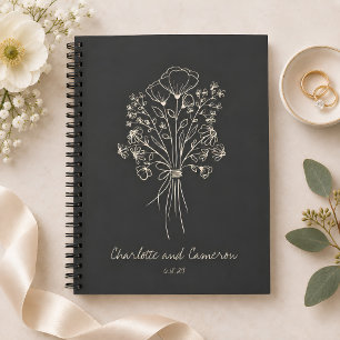 Boho Flower Line Art Drawing Personalized Wedding Notebook