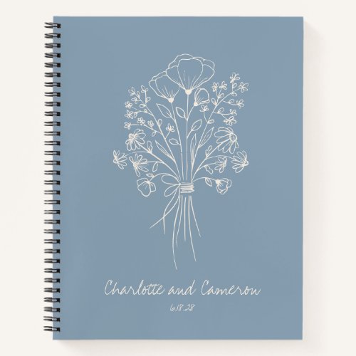 Boho Flower Line Art Personalized Wedding Blue