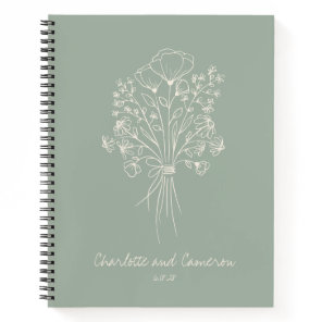 Boho Flower Line Art Personalized Wedding Sage  Notebook