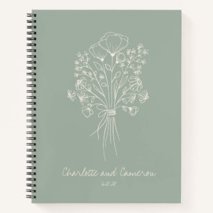 Boho Flower Line Art Personalized Wedding Sage  Notebook