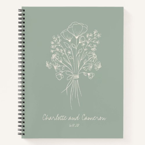 Boho Flower Line Art Personalized Wedding Sage 