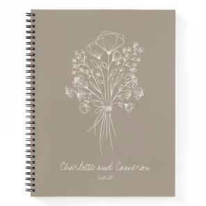 Boho Flower Line Art Personalized Wedding Taupe  Notebook