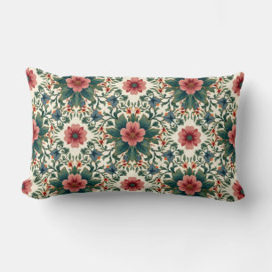 Boho Flower Magic - in Shades of Green and Pink Lumbar Pillow