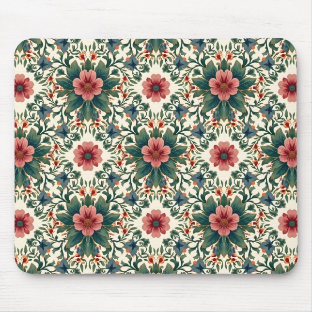 Boho Flower Magic - in Shades of Green and Pink Mouse Pad (Front)