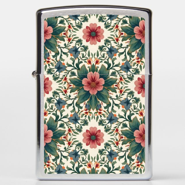 Boho Flower Magic - in Shades of Green and Pink Zippo Lighter (Front)