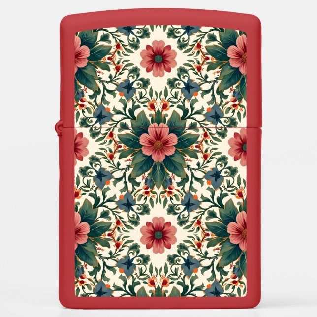 Boho Flower Magic - in Shades of Green and Pink Zippo Lighter (Front)