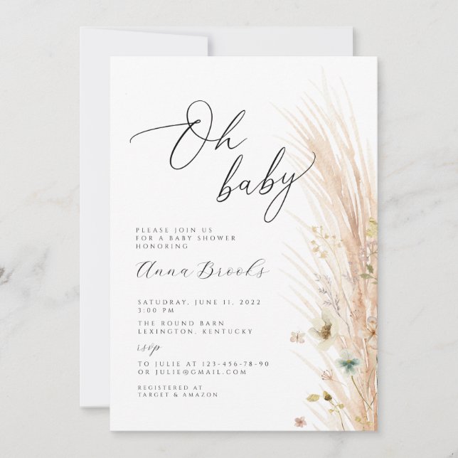 Boho flower minimalist Oh Baby baby shower  Invitation (Front)