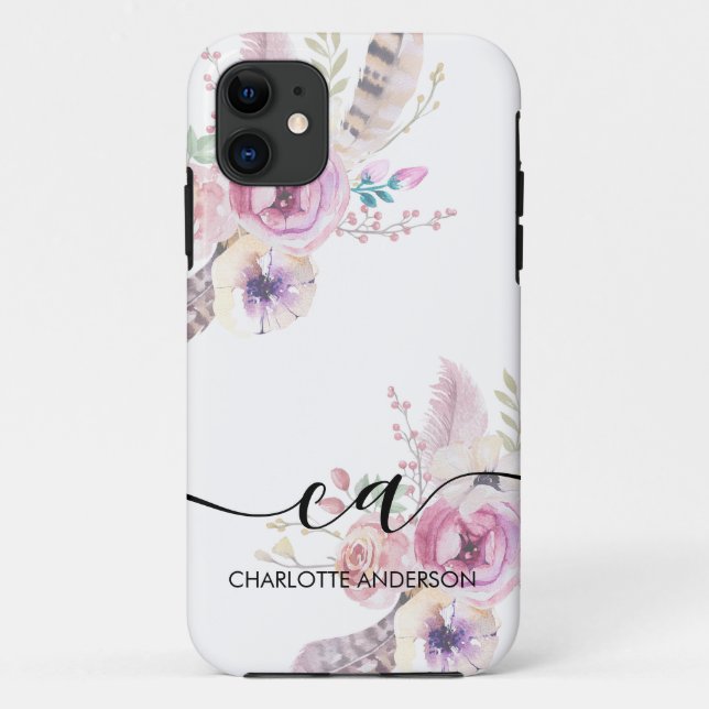 Boho Flower, Monogram Case-Mate iPhone Case (Back)