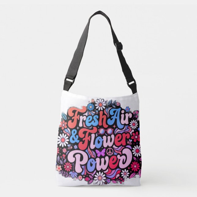 Boho Flower Power Graphic Crossbody Bag (Front)