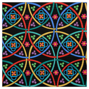 Boho Flower Power on Black Fabric