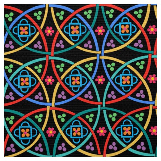 Boho Flower Power on Black Fabric