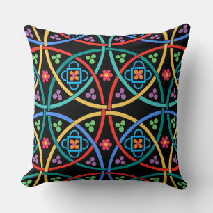 Boho Flower Power on Black Throw Pillow