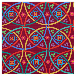 Boho Flower Power on Deep Magenta Fabric
