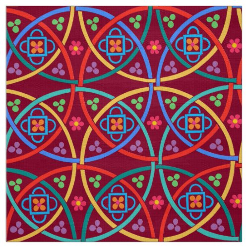 Boho Flower Power on Deep Magenta Fabric