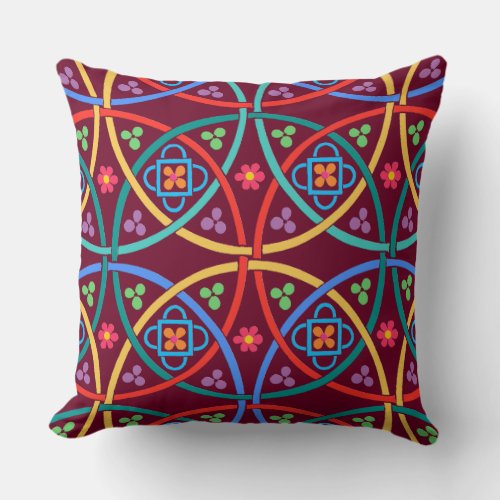 Boho Flower Power on Deep Magenta Throw Pillow