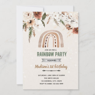 Boho flower rainbow shower invitation