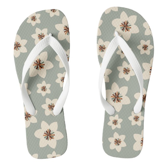 Boho flower - sage green background flip flops (Footbed)