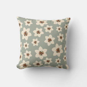 Boho flower - sage green background throw pillow
