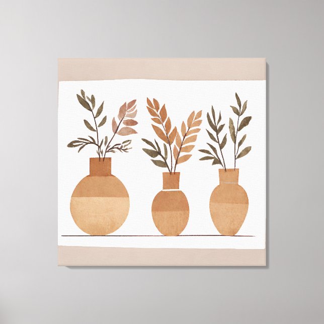 Boho flower vase Leaf Botanical art style Modern Canvas Print (Front)