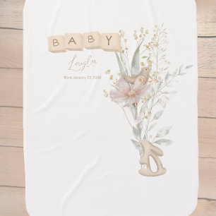 Boho Flower Wooden Block Baby Girl Milestone Photo Blanket