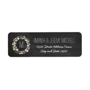 Boho Flower Wreath Rustic Chalkboard Wedding Label