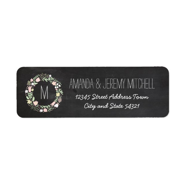 Boho Flower Wreath Rustic Chalkboard Wedding Label (Front)