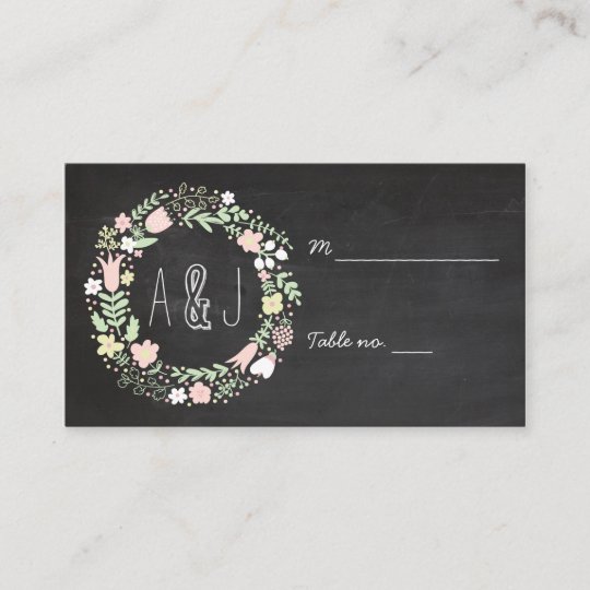 Boho Flower Wreath Rustic Chalkboard Wedding Place Card Zazzle Boho Flower Wreath Rustic Chalkboard Wedding Place Card