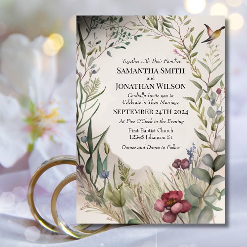BOHO Flowers and Branches Wedding Invitation