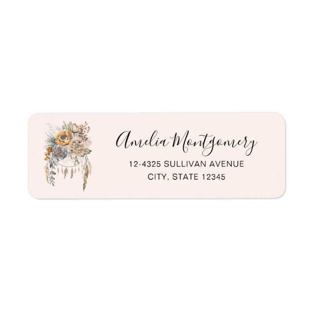 Boho Flowers and Dreamcatcher - Address Label (Front)
