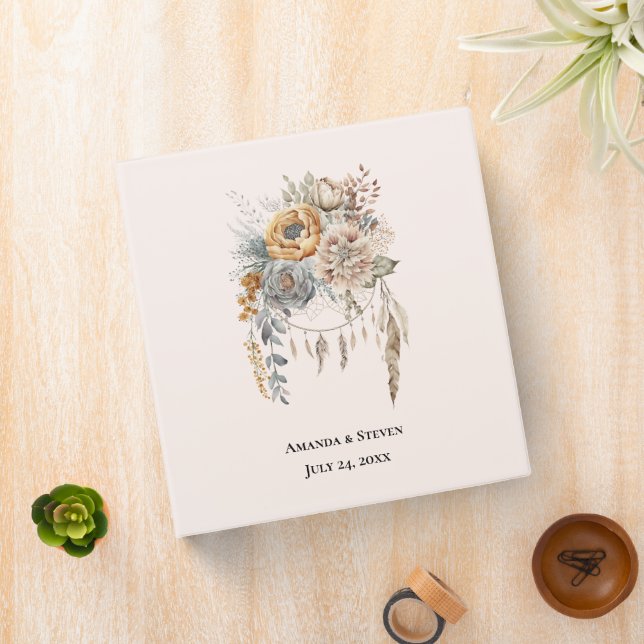 Boho Flowers and Dreamcatcher - Wedding 3 Ring Binder (In Situ)