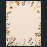 Boho Flowers and Feather Letterhead<br><div class="desc">A mixed flower border on all sides,  with a single gray feather,  on a tan background,  mades a delightfully boho letterhead stationery.  Perfect for correspondence,  newsletters,  or invitations.</div>