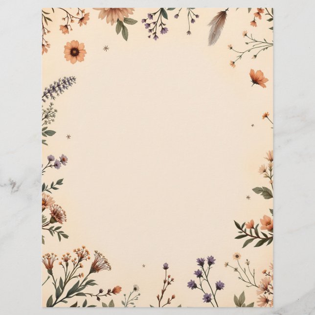 Boho Flowers and Feather Letterhead (Front)