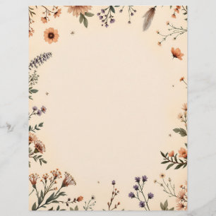 Boho Flowers and Feather Stationery Paper