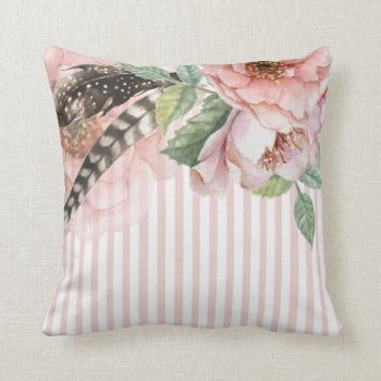 Boho Flowers And Feathers Throw Pillow by kitandkaboodle at Zazzle