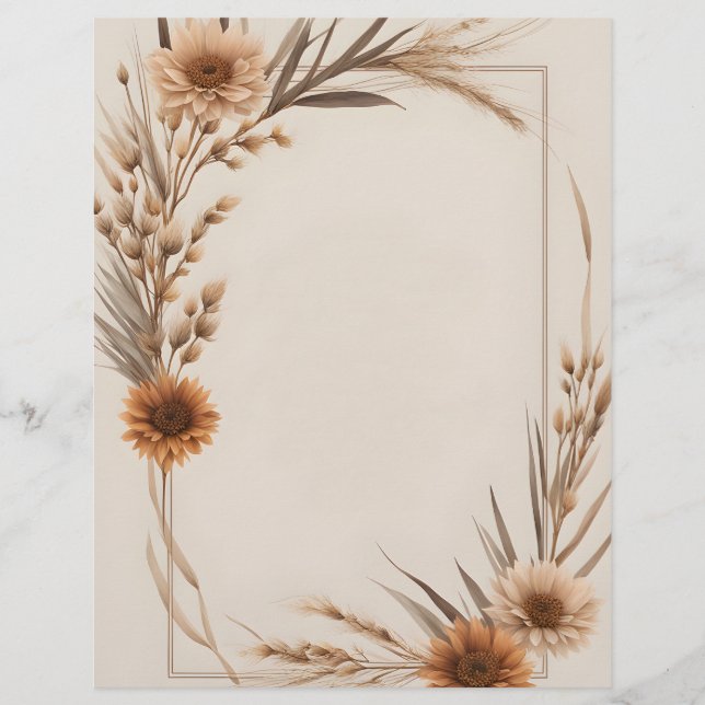 Boho Flowers and Grass Stems Letterhead (Front)