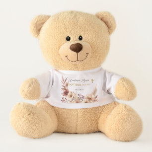 Boho Flowers and Pampas Grass Baptism Gift Teddy Bear