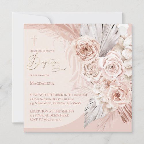 boho flowers arch Baptism Invitation