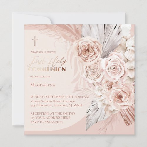 boho flowers arch First Holy Communion Invitation