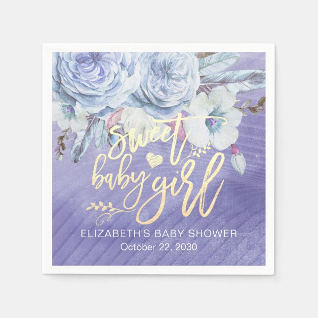 Boho Flowers Baby Shower Sweet Baby Girl Napkins (Front)