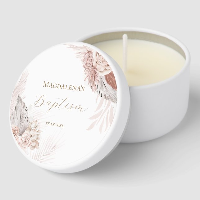 boho flowers Baptism Mini Candle Favors (Corner)