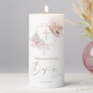 boho flowers Baptism  Pillar Candle