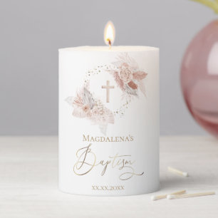 boho flowers Baptism  Pillar Candle