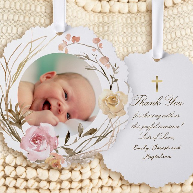 boho flowers Baptism thank you Ornament Card (Creator Uploaded)