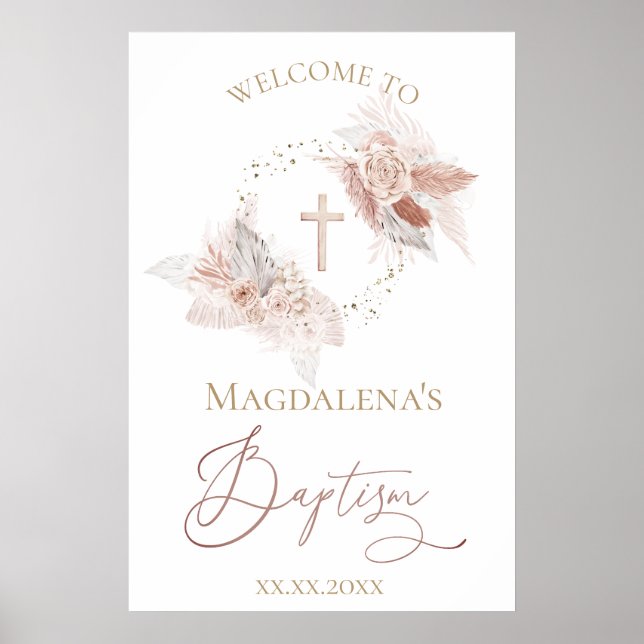 boho flowers Baptism welcome sign (Front)