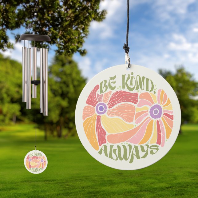 Boho Flowers Be Kind Always Mental Health Quote Wind Chime (Outdoor)