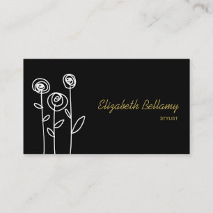 Boho Flowers Black and White Minimalist Business Card